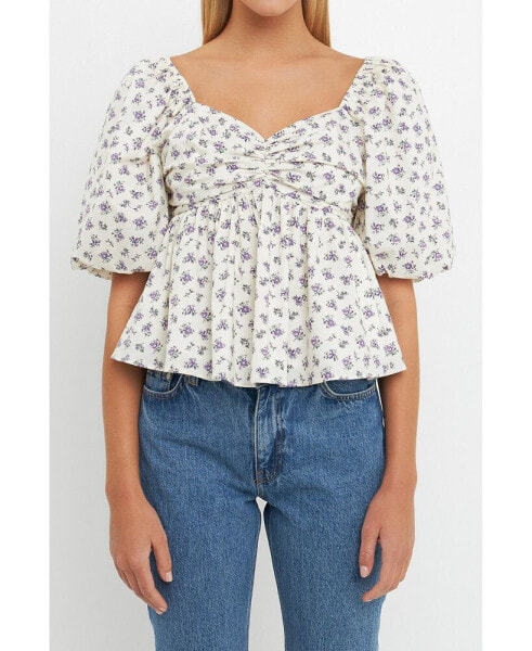 Women's Floral Puff Sleeve Top