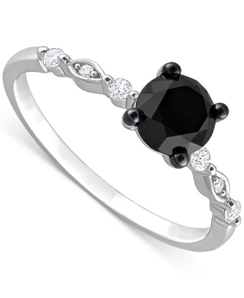 Black Diamond (1 ct. t.w.) & White Diamond Accent Engagement Ring in 14k White Gold