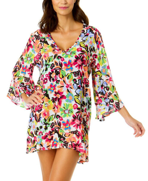 Women's Floral Flounce Cover-Up Tunic
