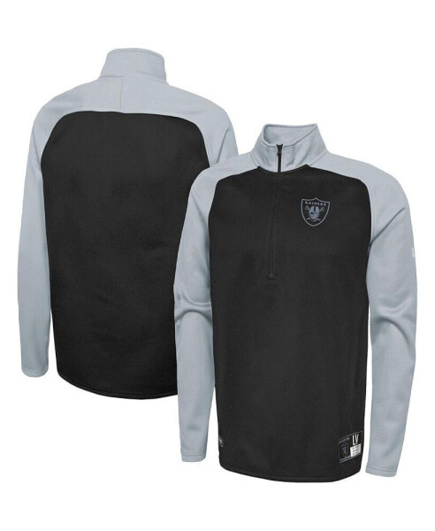 Men's Black Las Vegas Raiders Combine Authentic O-Line Raglan Half-Zip Jacket