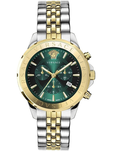 Versace Herren Armbanduhr Chrono Signature 44 mm Chronograph, Datumsfenster Armband Edelstahl VEV600921