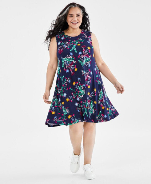 Plus Size Floral Sleeveless Flip Flop Dress, Created for Macy's