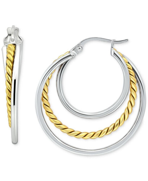 Triple Small Hoop Earrings in Sterling Silver & 18k Gold-Plate, 1", Created for Macy's