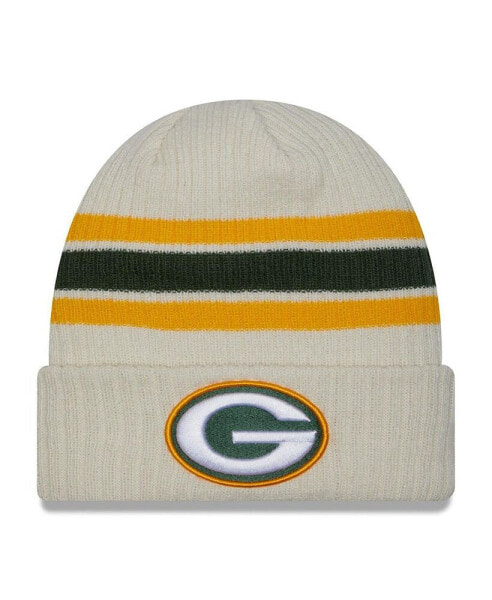 Men's Cream Green Bay Packers Team Stripe Cuffed Knit Hat