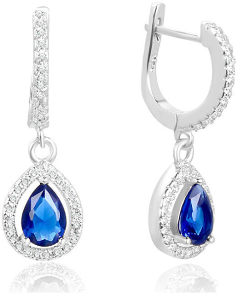 Drop silver earrings with blue zircons AGUC2248