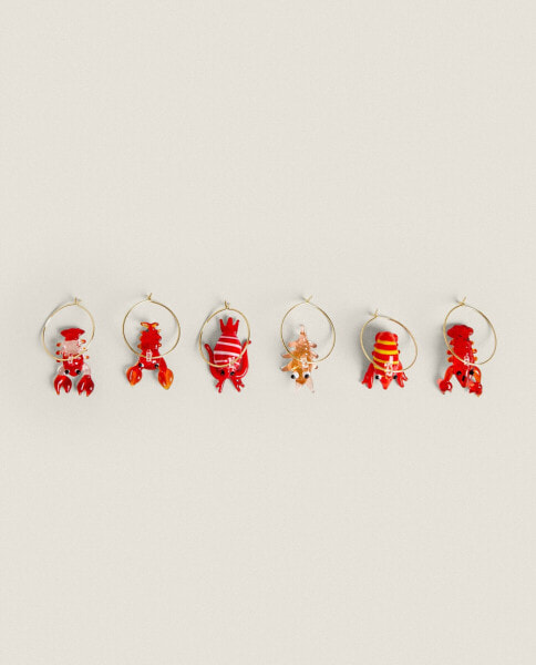 Pack of red lobster glass charms (pack of 6)