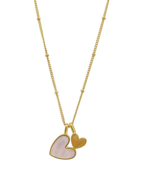 ADORNIA 18-20" Adjustable 14K Gold Plated Imitation Mother of Pearl Heart Charms Necklace