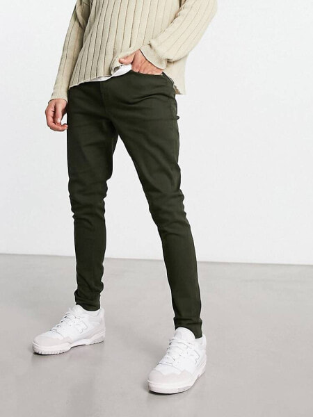 Jack & Jones Intelligence 5 pocket skinny carrot trouser in khaki 