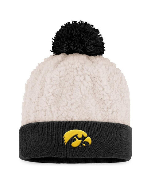 Women's Cream Iowa Hawkeyes Grace Sherpa Cuffed Knit Hat with Pom