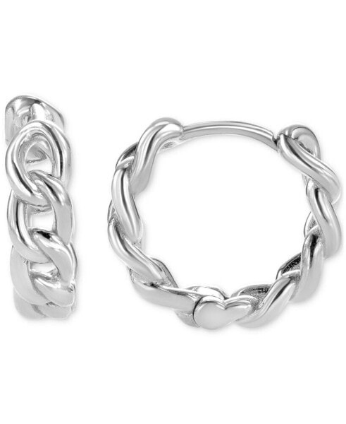 Men's Polished Cuban Link Small Huggie Hoop Earrings, 0.65"