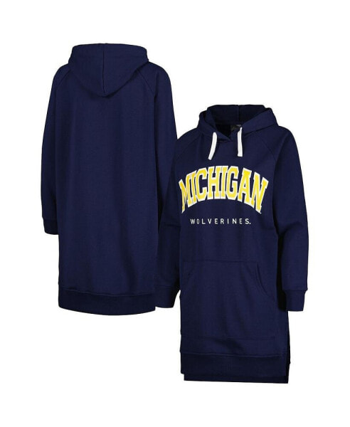 Women's Navy Michigan Wolverines Take a Knee Raglan Hooded Sweatshirt Dress