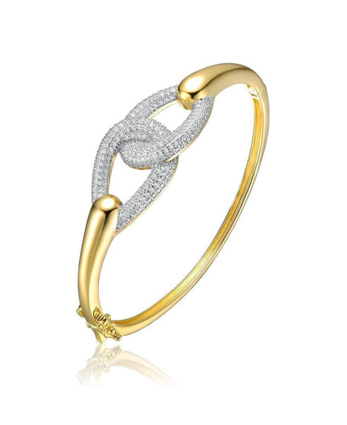 Sterling Silver 14k Yellow Gold Plated with Cubic Zirconia Entwined Double Raindrop Bangle Bracelet