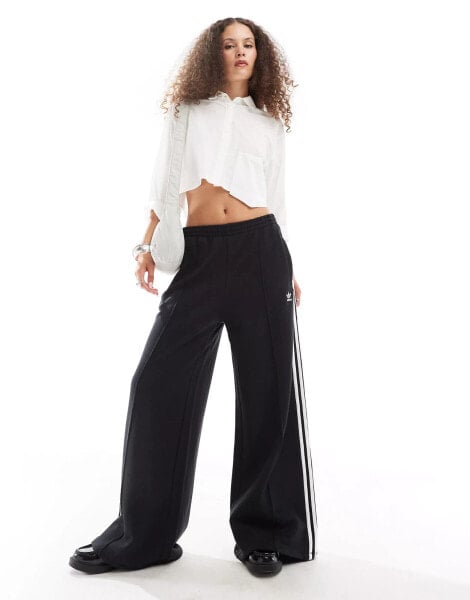 adidas Originals 3-stripes loose French Terry wide leg joggers in black