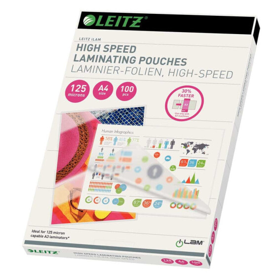 LEITZ High Speed A4 125 Microns Laminating Pouches 100 Units