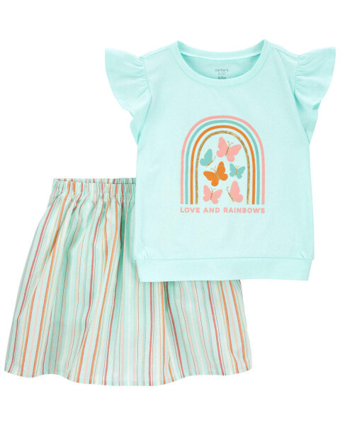 Kid 2-Piece Butterflies Flutter Top & Striped Skort Set 4