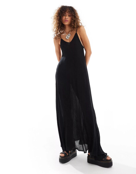 Weekday Cyndra floaty crepe maxi cami dress in black