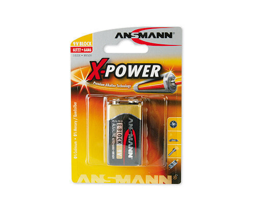 Одноразовая батарейка ANSMANN® 9V-Block Alkaline 9 V 1 шт Черная 17.5 мм