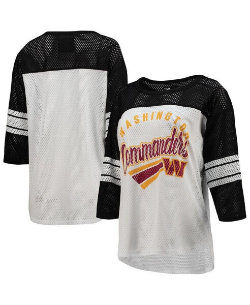 Women's White, Black Washington Commanders First Team 3/4-Sleeve Mesh Top