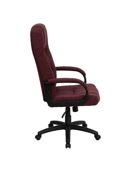 High Back Burgundy Fabric Executive Swivel Chair With Arms