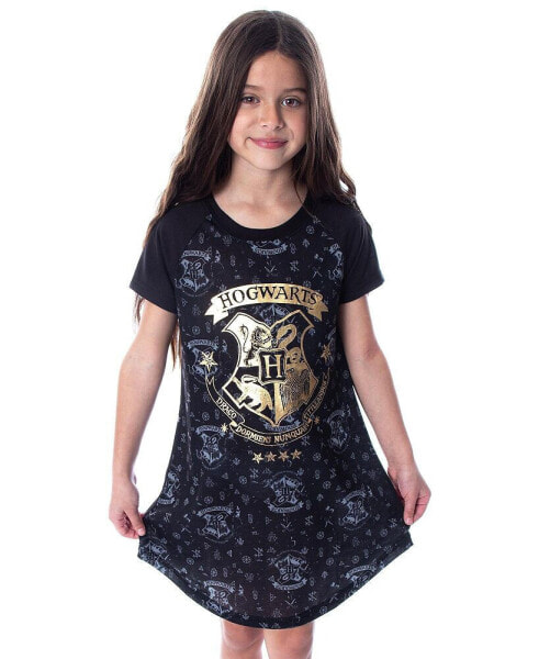 Girls Hogwarts Castle Gold Foil Nightgown Pajama