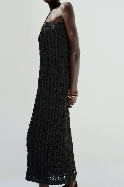 Strapless open-knit dress