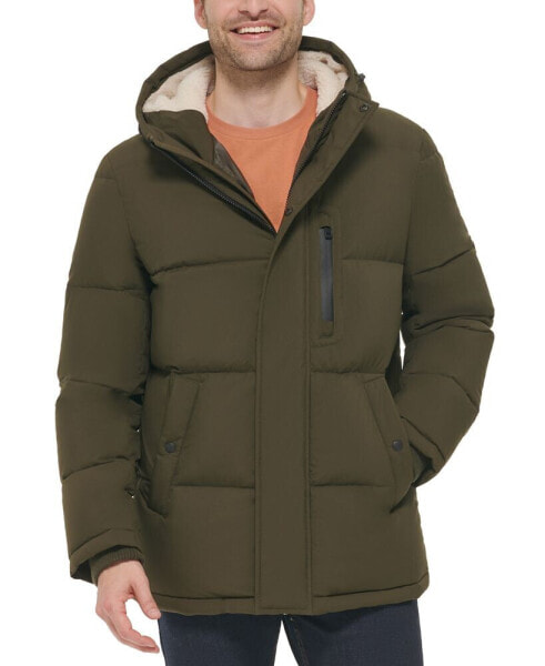 Men's Puffer Coat With Fleece-Lined Hood