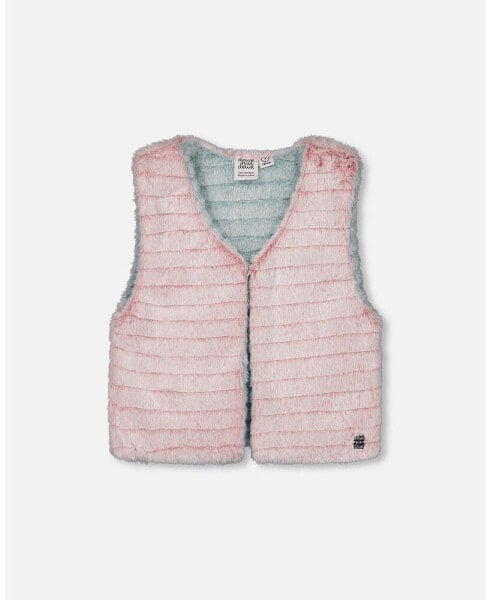 Toddler Girls Reversible Faux Fur Vest Pink And Turquoise - Toddler|Child