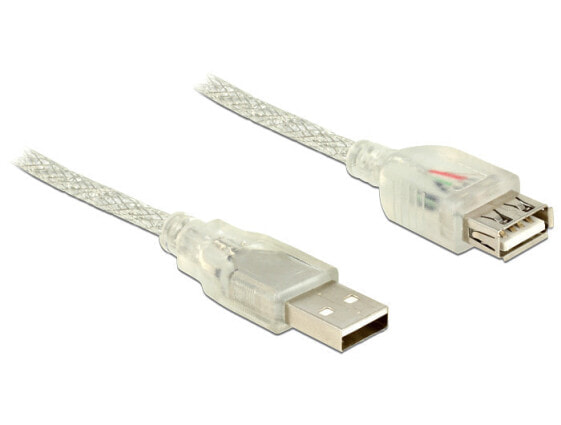 Delock 5m - 2xUSB2.0-A - 5 m - USB A - USB A - USB 2.0 - Male/Female - Transparent