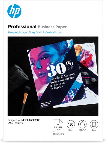HP Professional Business Paper - Glossy - 180 g/m2 - A4 (210 x 297 mm) - 150 sheets - Universal - A4 (210x297 mm) - Gloss - 150 sheets - 180 g/m² - White