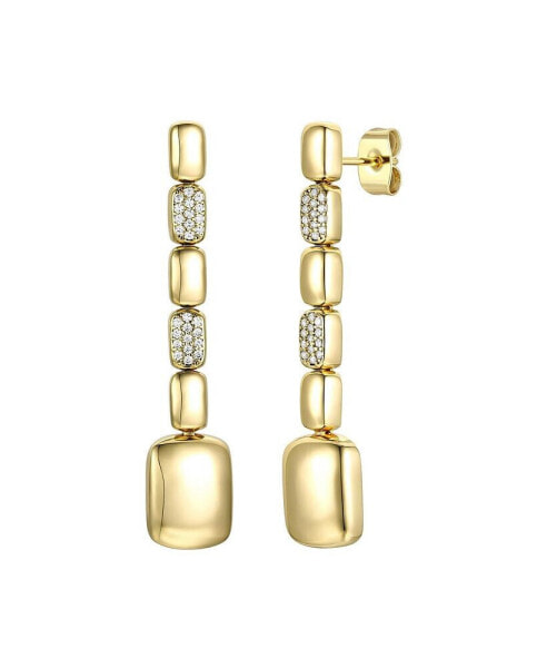 14k Yellow Gold Plated Sterling Silver with Cubic Zirconia Rectangle Link Linear Dangle Earrings