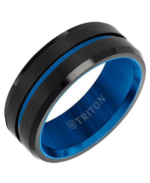 Men's Brushed Finish Wedding Band in Black & Blue Tungsten Carbide