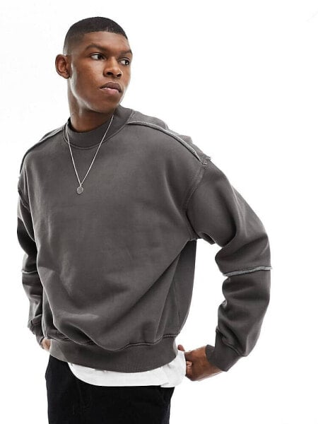 Weekday Liam boxy fit sweatshirt with seam details in washed black