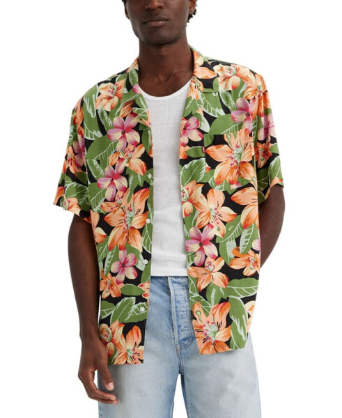 Men's Printed Relaxed Short-Sleeve Camp Shirt