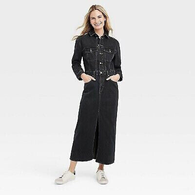 Women's Long Sleeve Denim Maxi Dress - Universal Thread Black Wash 12