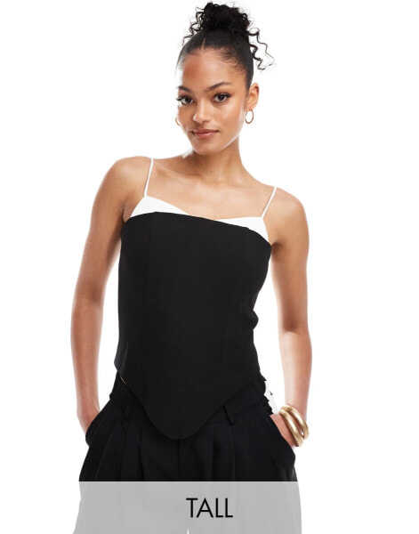 Extro & Vert Tall corset top with black bra detail in black & white co-ord