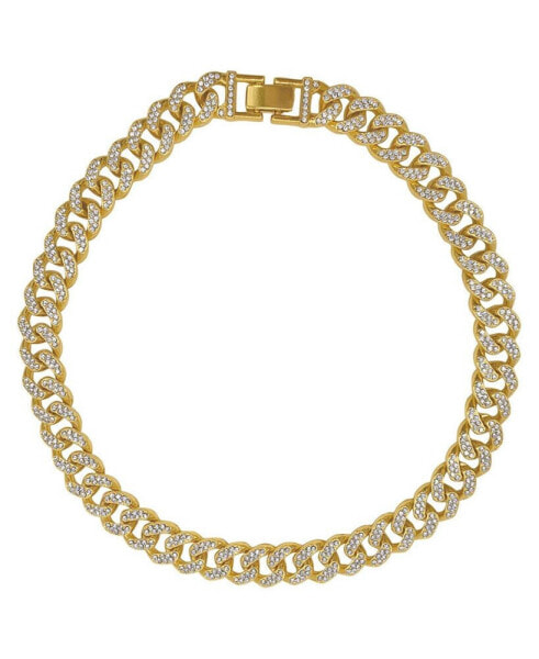 Women's Gold-Tone Plated Crystal Thick Cuban Curb Chain Necklace