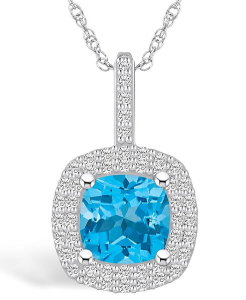 Blue Topaz (2-3/4 Ct. T.W.) and Diamond (1/2 Ct. T.W.) Halo Pendant Necklace in 14K White Gold