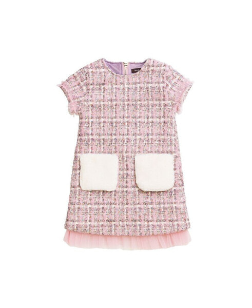 Платье для малышей IMOGA Collection TANNER FW23 лиловое из новаторского жаккарда и искусственного меха