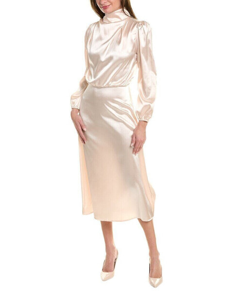 Jl Luxe Satin Midi Dress Women's Beige S