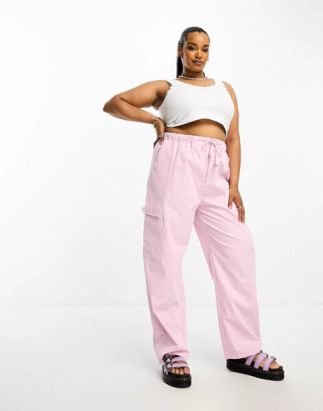 Only Curve wide leg cargo trousers in pale pink