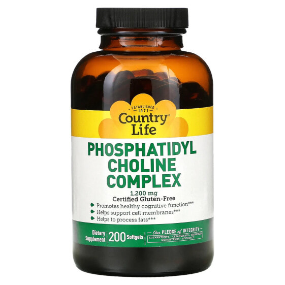 Витаминное средство Country Life Фосфатидилхолиновый комплекс, 1,200 мг, 200 гелевых капсул
