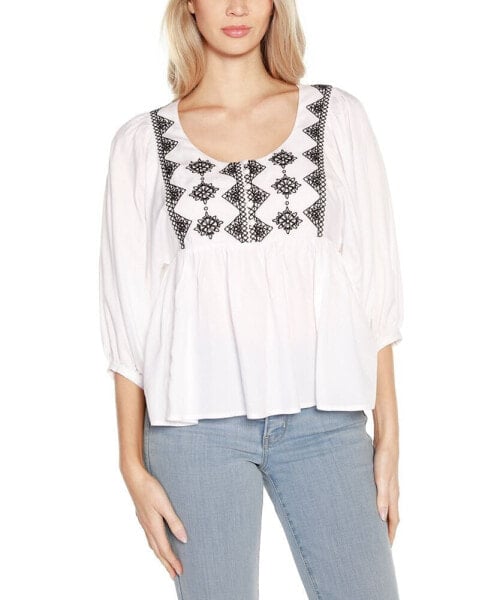 Black Label Embroidered Boho Fit-and-Flare Top