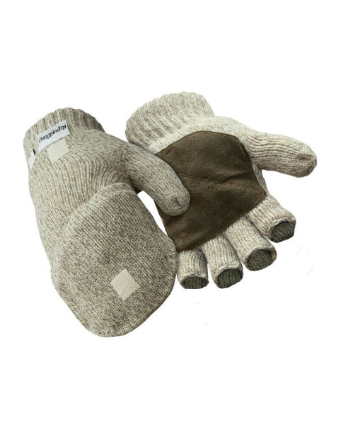 Men's Insulated Ragg Wool Convertible Mitten Fingerless Gloves