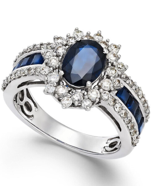 Sapphire (2-1/3 ct. t.w) and Diamond (3/4 ct. t.w.) Ring in 14k White Gold (Also Available in Ruby and Emerald)