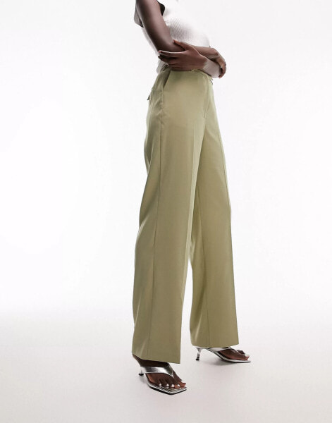 Topshop Tall co-ord straight slouch trouser with back pocket detail in sage