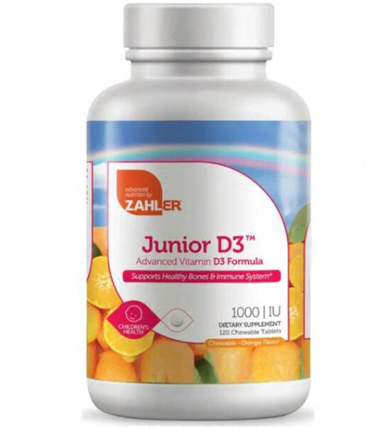 Zahler Junior D3 Детский витамин D-3 для здоровья костей и поддержки иммунитета 1000 МЕ 120 жевательных таблеток