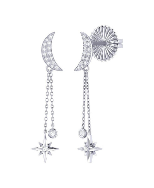 Moonlit Drop Star Design Sterling Silver Diamond Women Earring