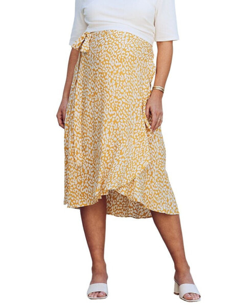 Maternity Midi Skirt in Yellow Animal Print