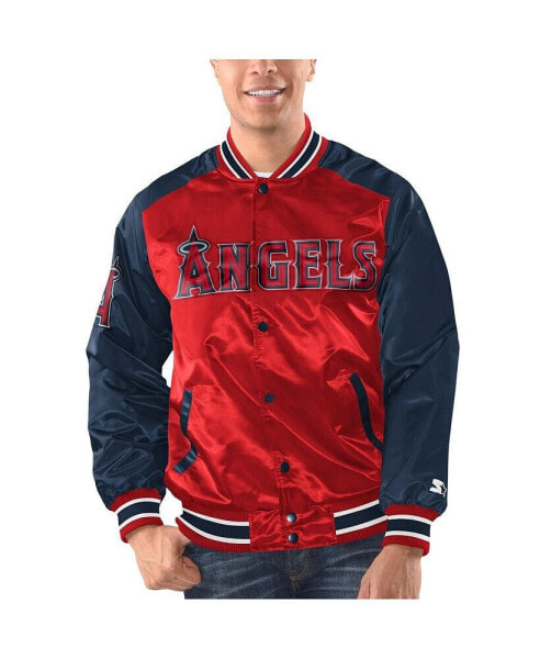 Men's Red, Navy Los Angeles Angels Varsity Satin Full-Snap Jacket