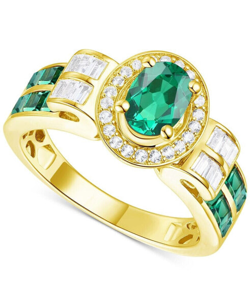 Кольцо Macy's lab-Grown Emerald & White Sapphire Statement  in Gold-Plated Silver